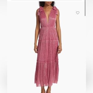 Sabina Musayev Helena Metallic Tiered Maxi Dress in Hot Pink